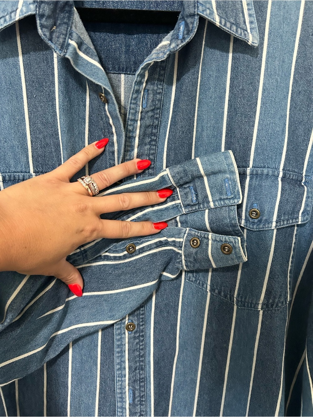 Vintage Western Essentials Denim Stripe Button Up Shirt Blue White Size Large - Picture 5 of 6